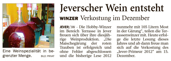 Artikel: Jeversches Wochenblatt - Friesisches-Tageblatt 27.10.2012